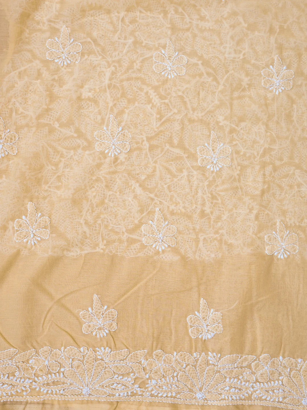 Ada Hand Embroidered Beige Cotton Lucknowi Chikankari Unstitched Kurta Piece 01A772801