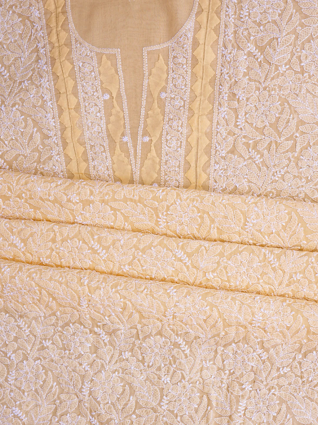 Ada Hand Embroidered Beige Cotton Lucknowi Chikankari Unstitched Kurta Piece 01A772801