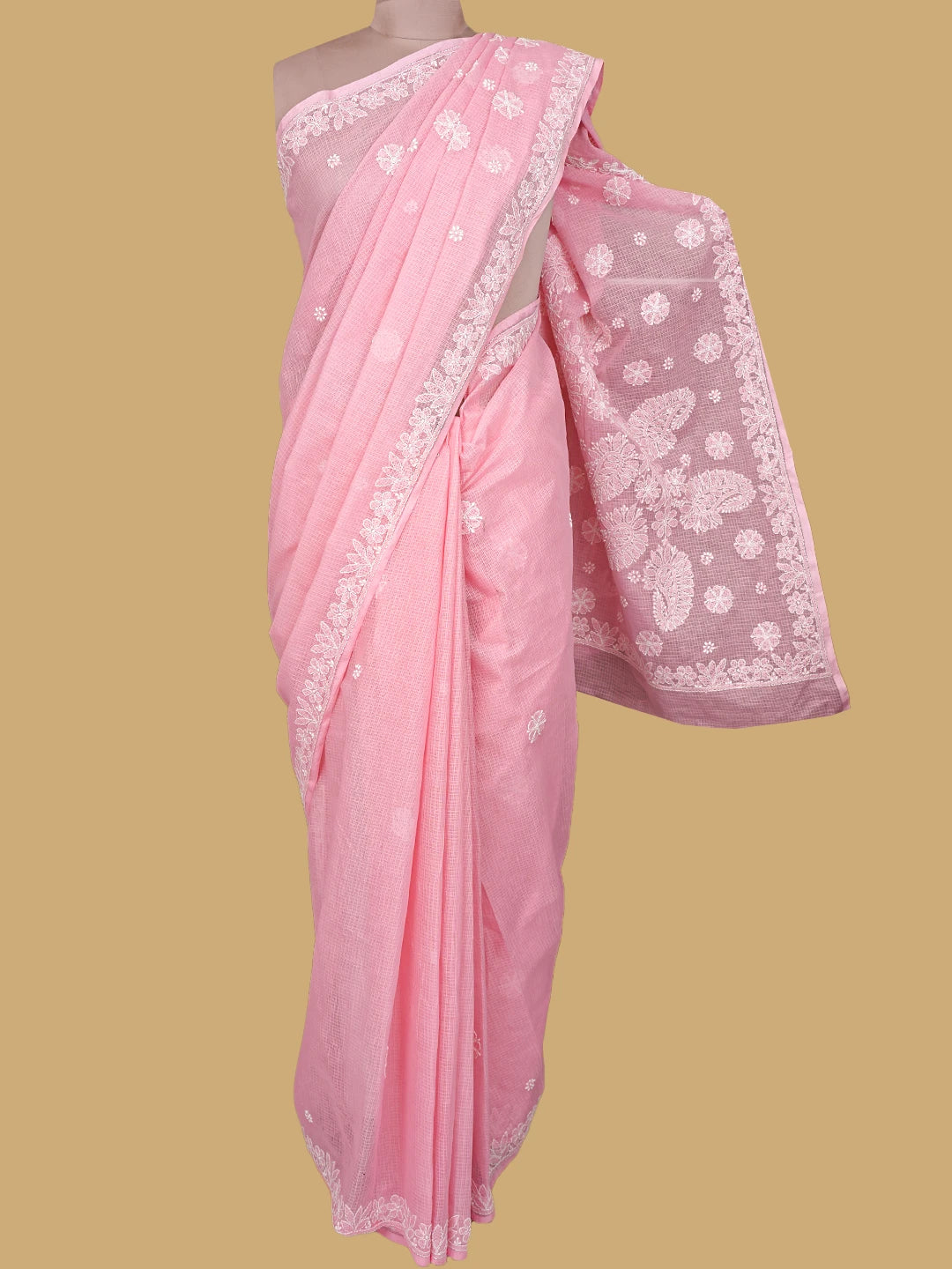 Ada Hand Embroidered Pink Kota Lucknowi Chikankari Saree and Blouse 01A795263