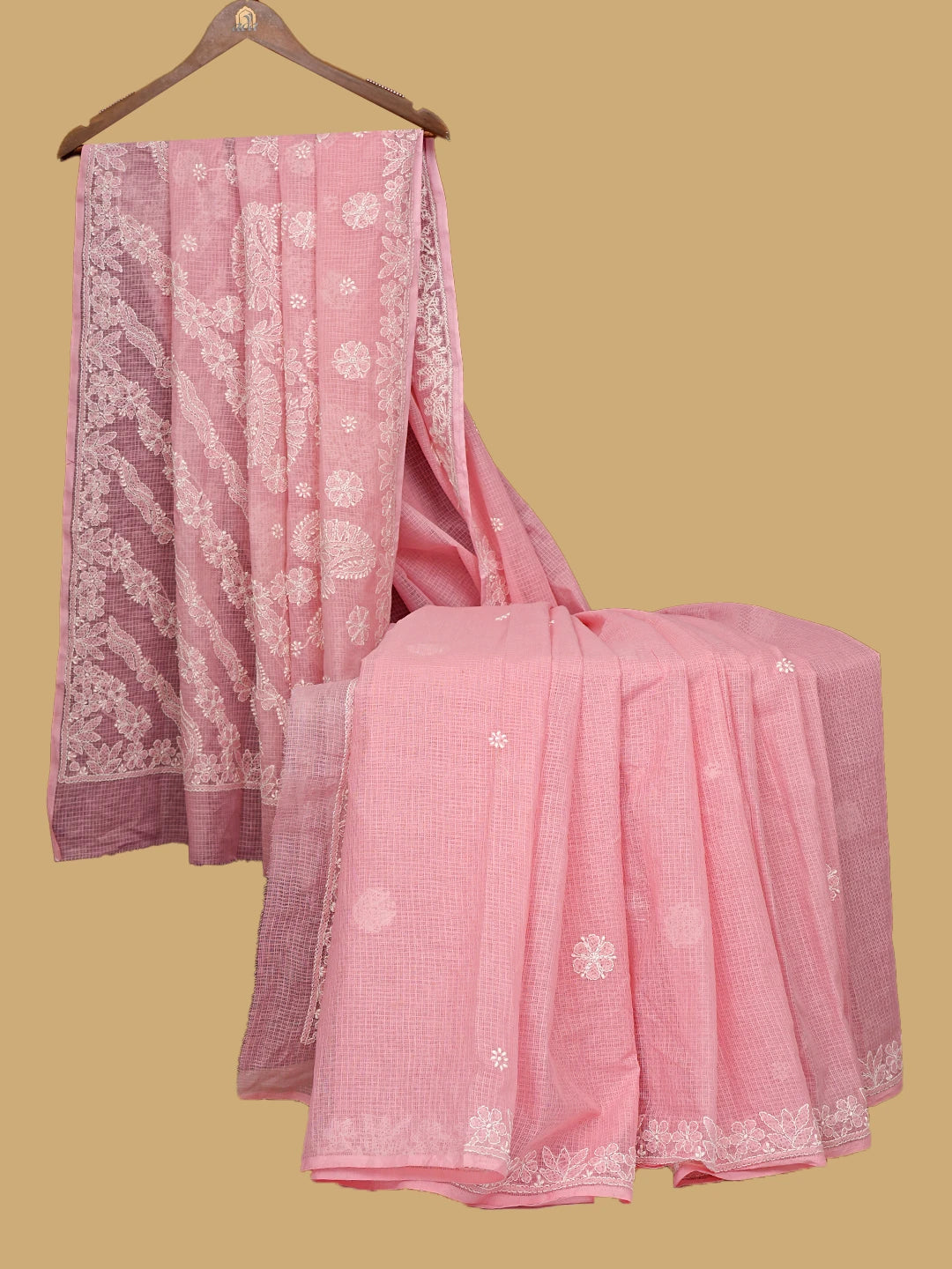 Ada Hand Embroidered Pink Kota Lucknowi Chikankari Saree and Blouse 01A795263