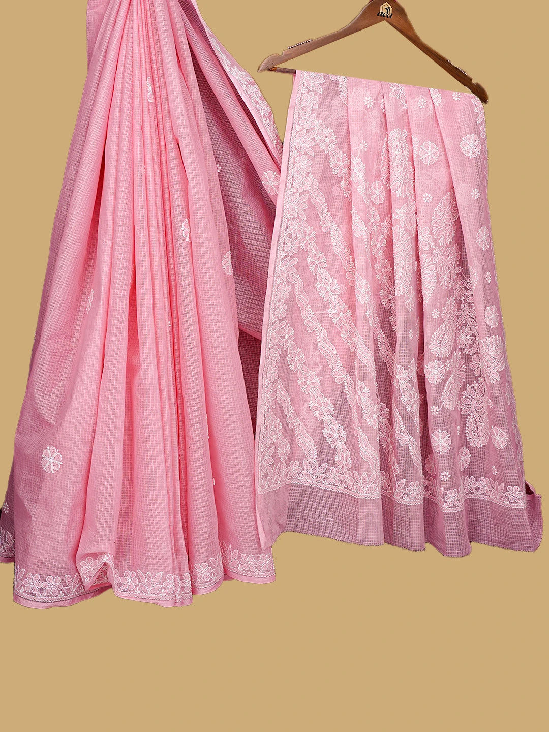 Ada Hand Embroidered Pink Kota Lucknowi Chikankari Saree and Blouse 01A795263