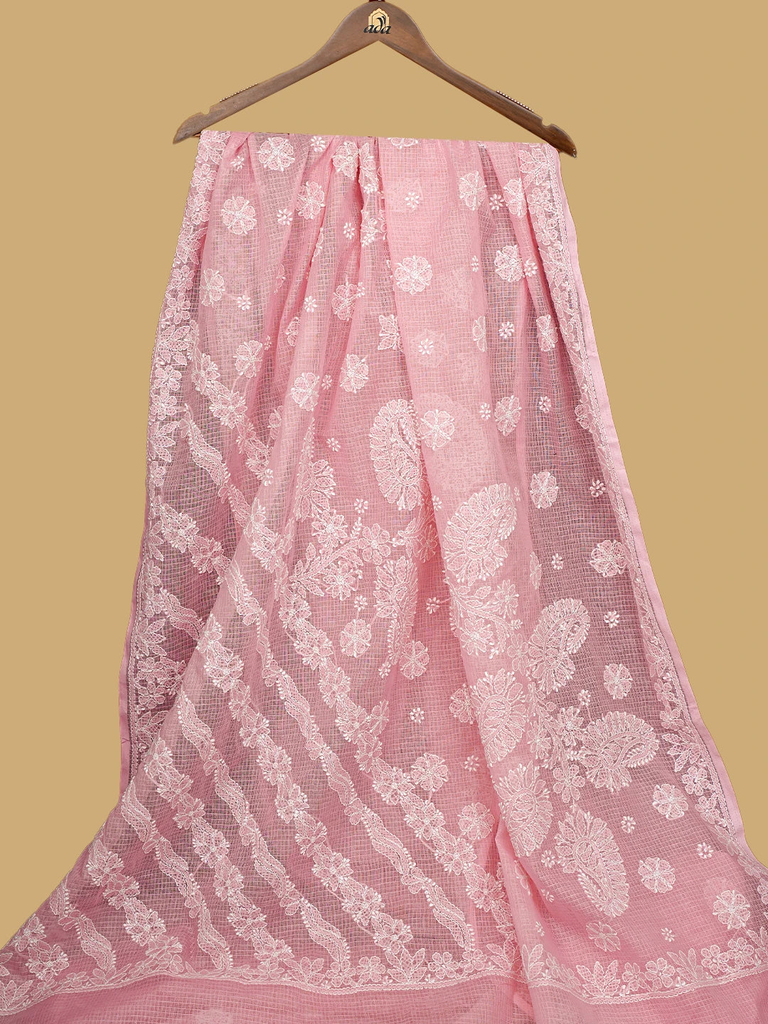 Ada Hand Embroidered Pink Kota Lucknowi Chikankari Saree and Blouse 01A795263