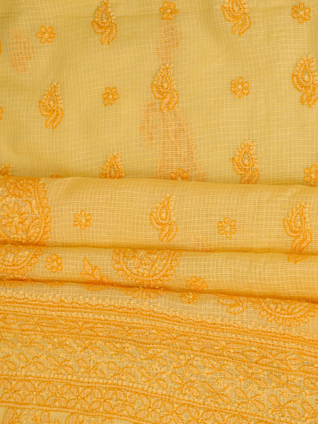 Ada Hand Embroidered Mustard Kota Lucknowi Chikankari Unstitched Kurta Dupatta Set 01A581923