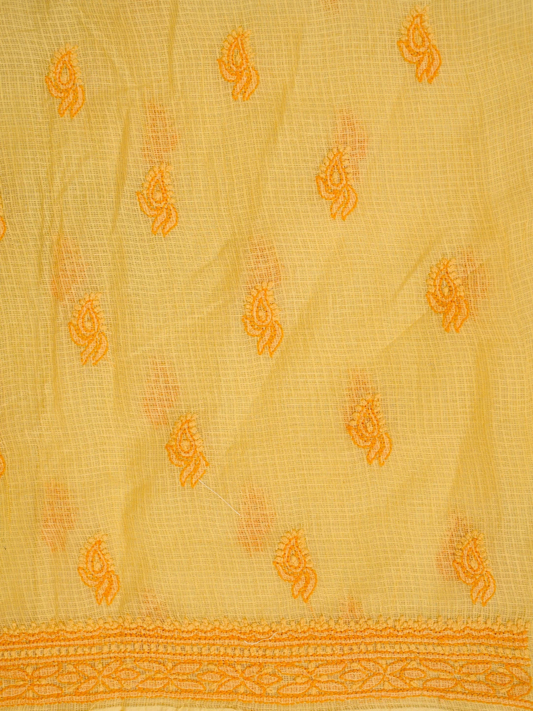 Ada Hand Embroidered Mustard Kota Lucknowi Chikankari Unstitched Kurta Dupatta Set 01A581923