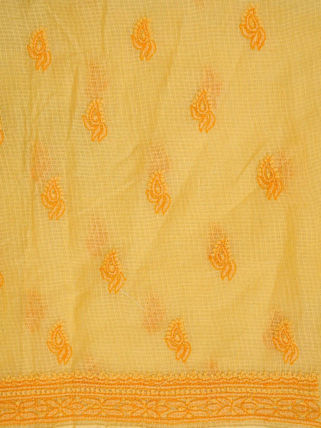 Ada Hand Embroidered Mustard Kota Lucknowi Chikankari Unstitched Kurta Dupatta Set 01A581923