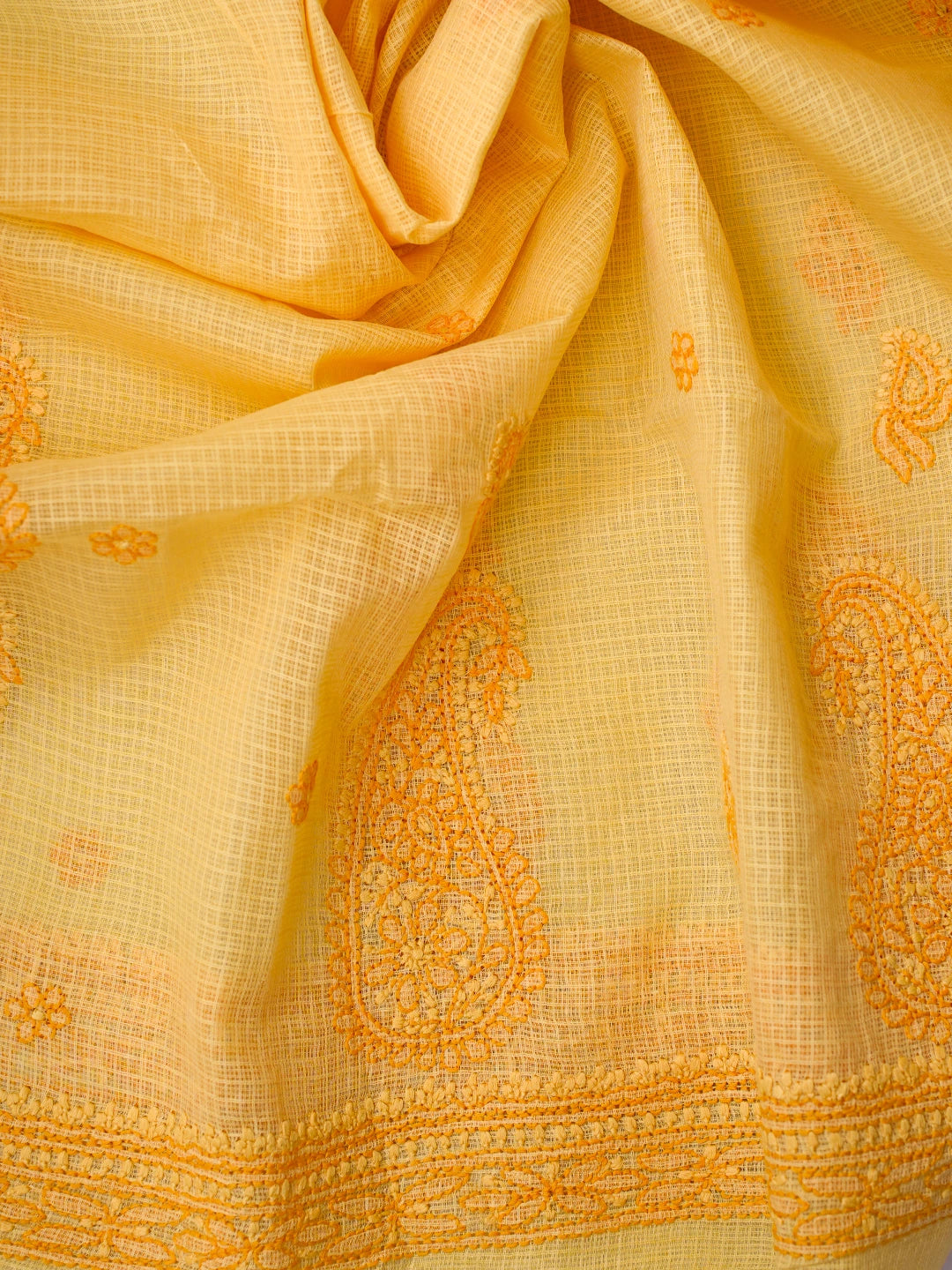 Ada Hand Embroidered Mustard Kota Lucknowi Chikankari Unstitched Kurta Dupatta Set 01A581923