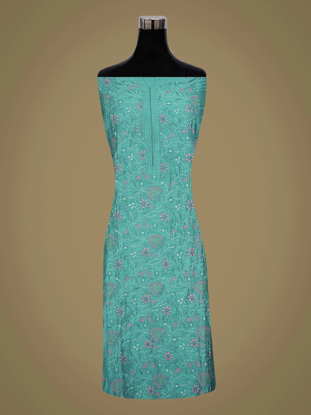 Ada Hand Embroidered Blue Moonga Silk Lucknowi Chikankari Semi-stitched Suit Piece With Zari Taar Work 01A749400