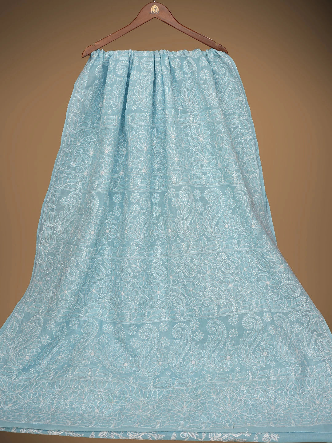 Ada Hand Embroidered Blue Cotton Lucknowi Chikankari Saree With Blouse 01A719271
