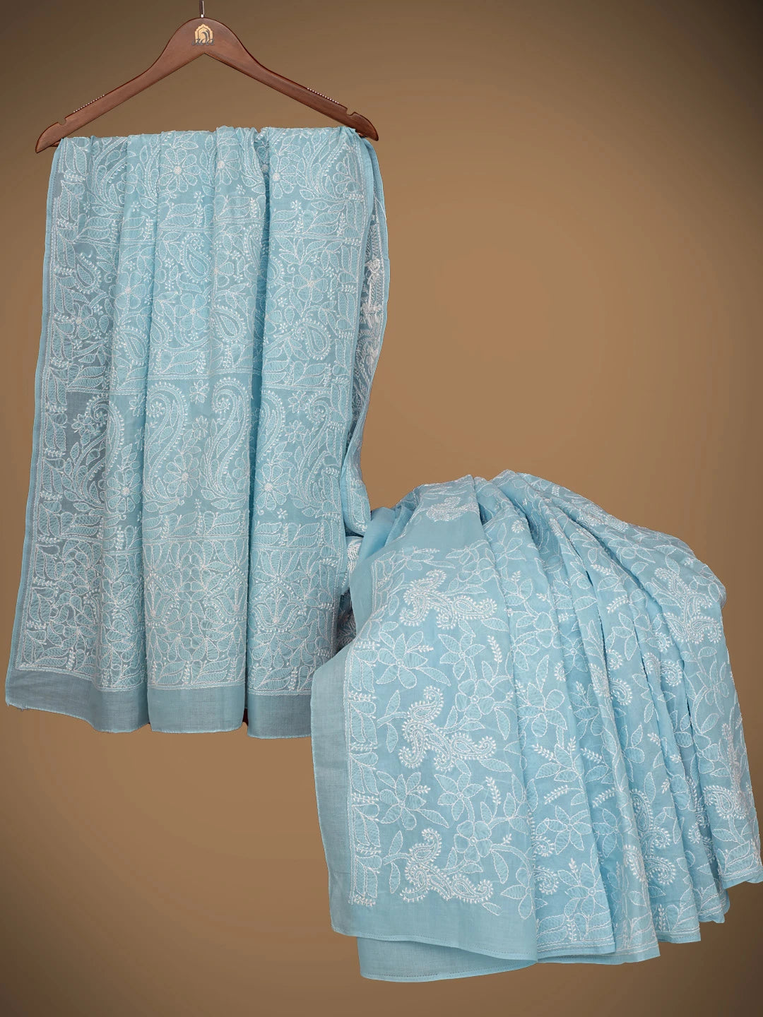 Ada Hand Embroidered Blue Cotton Lucknowi Chikankari Saree With Blouse 01A719271