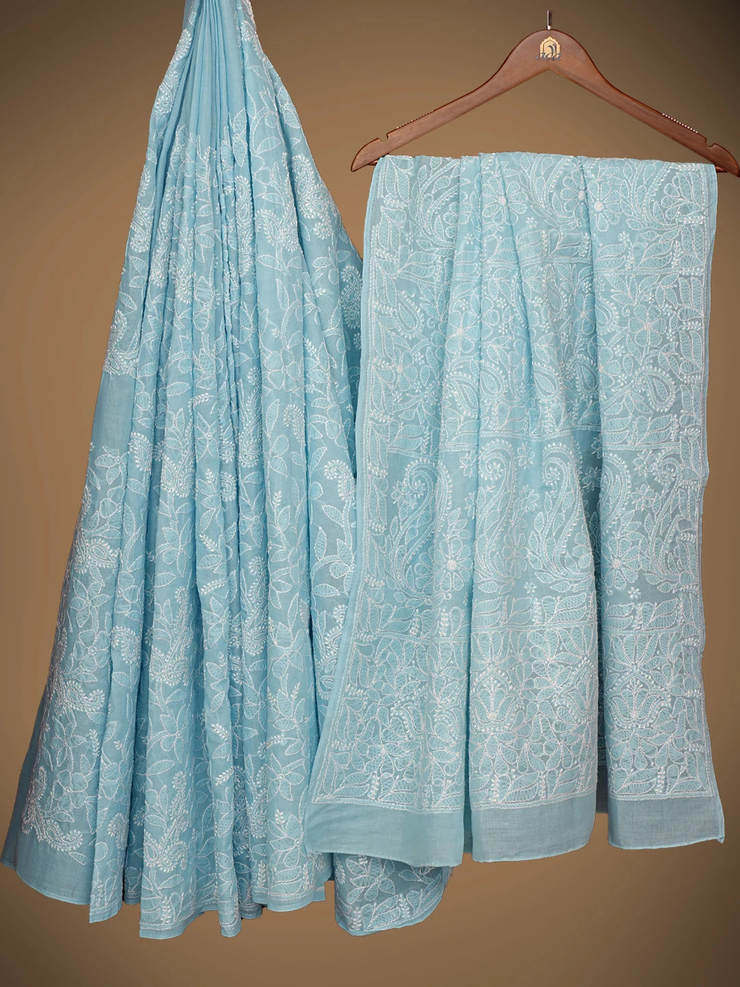 Ada Hand Embroidered Blue Cotton Lucknowi Chikankari Saree With Blouse 01A719271