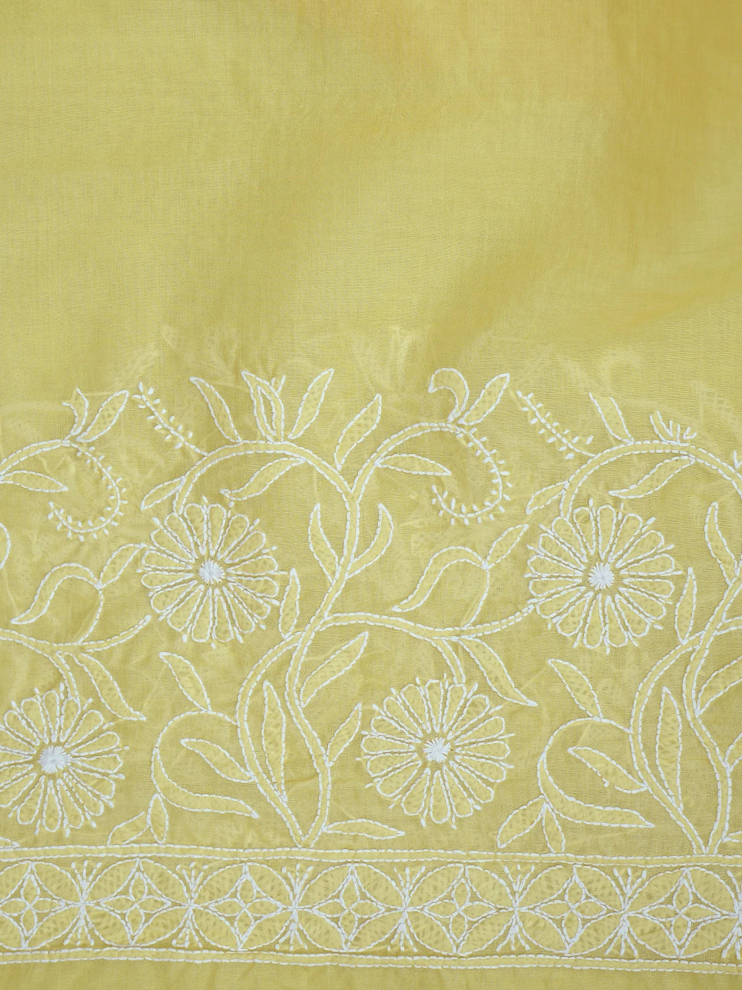 Ada Hand Embroidered Yellow Cotton Lucknowi Chikankari Saree With Blouse 01A785796