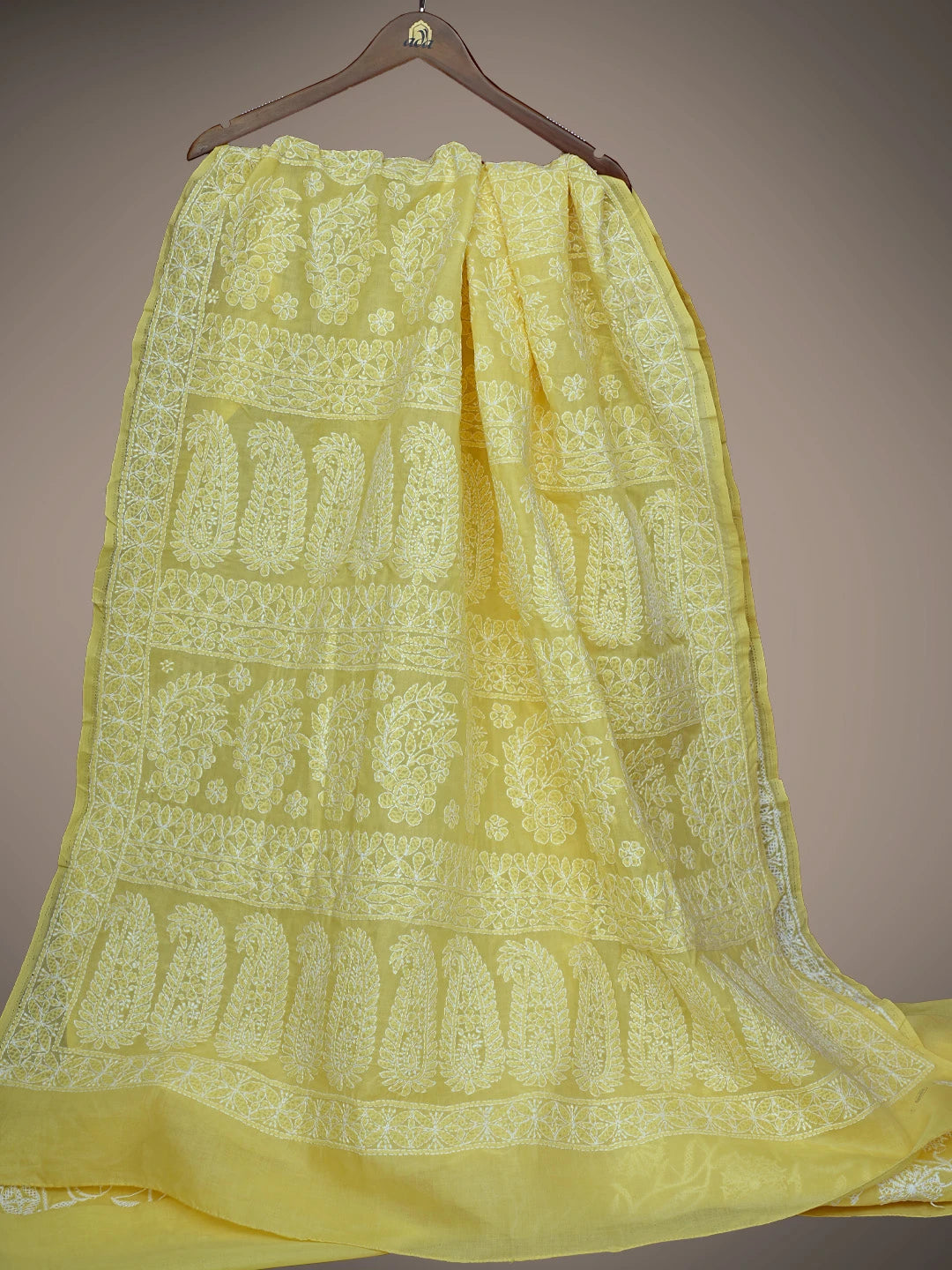 Ada Hand Embroidered Yellow Cotton Lucknowi Chikankari Saree With Blouse 01A785796