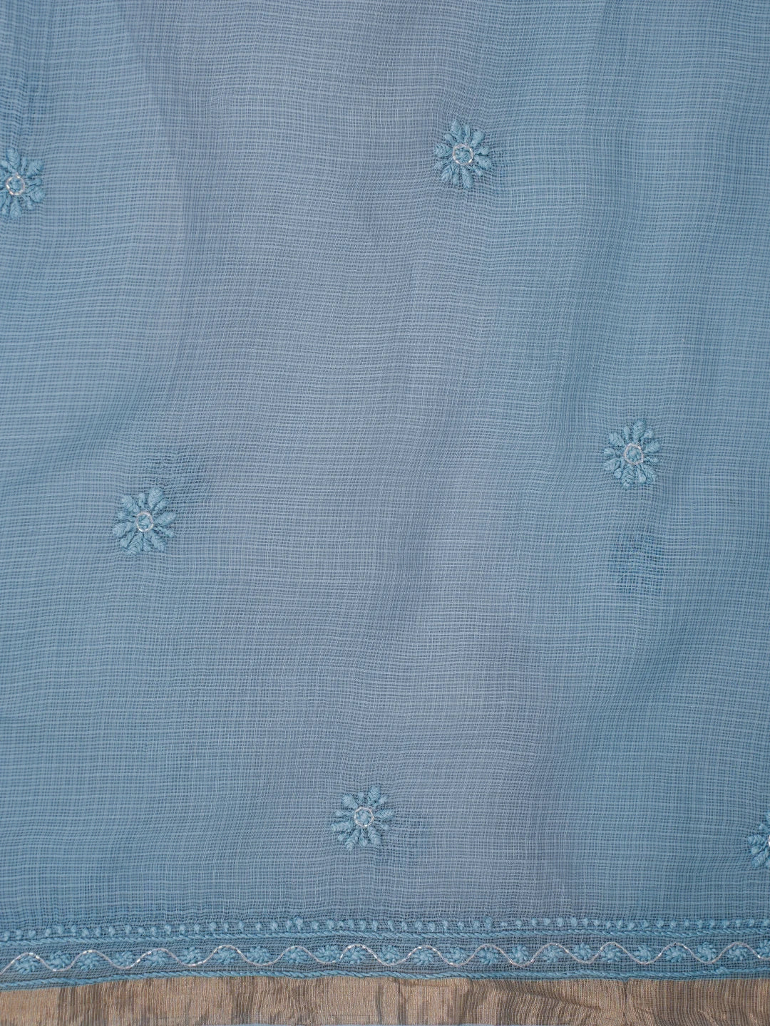 Ada Hand Embroidered Carolina Blue Kota Lucknowi Chikankari Unstitched Suit Piece With Cutdana Work 01A825291