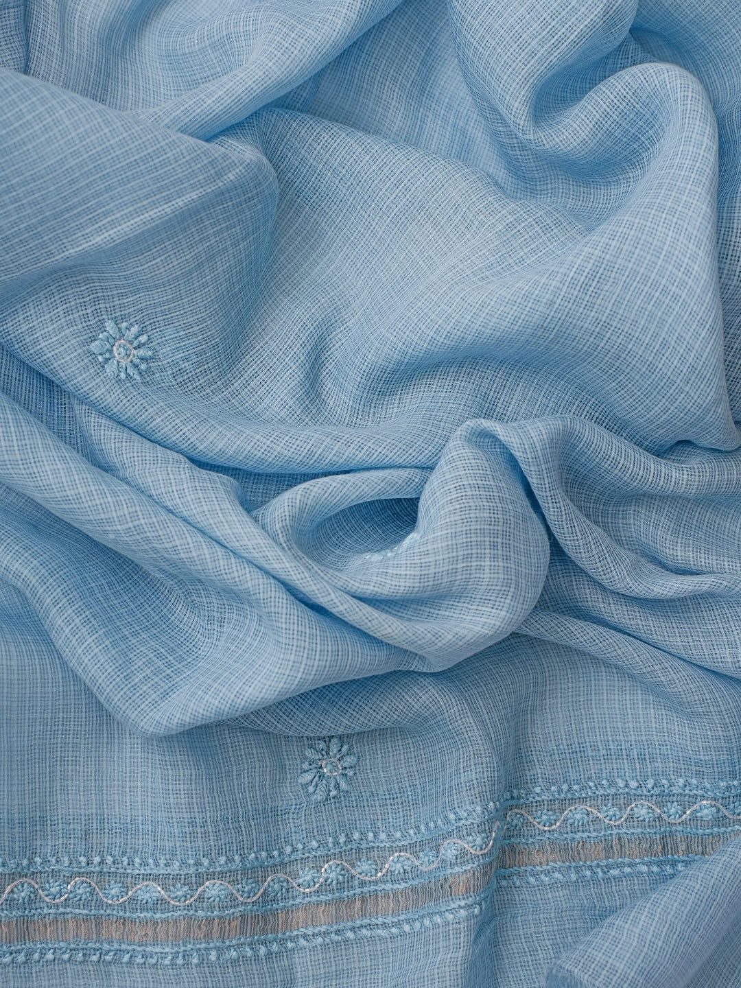 Ada Hand Embroidered Carolina Blue Kota Lucknowi Chikankari Unstitched Suit Piece With Cutdana Work 01A825291