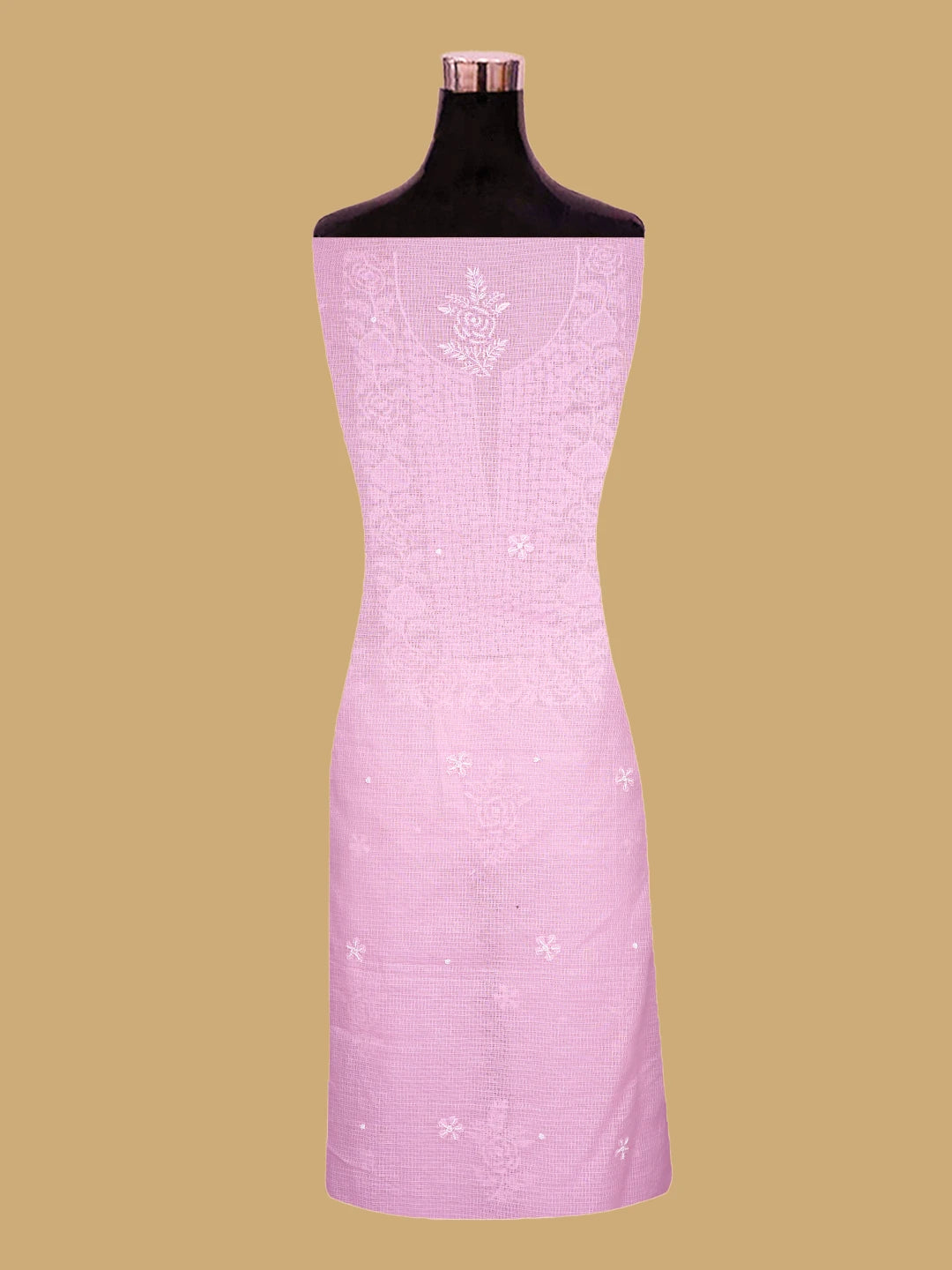 Ada Hand Embroidered Pink Kota Lucknowi Chikankari Unstitched Kurta Dupatta Set With Cutdana Work 01A812200