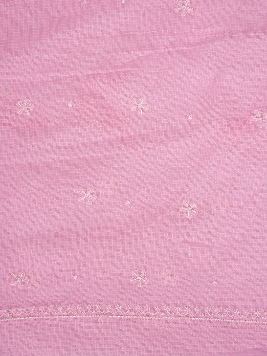 Ada Hand Embroidered Pink Kota Lucknowi Chikankari Unstitched Kurta Dupatta Set With Cutdana Work 01A812200