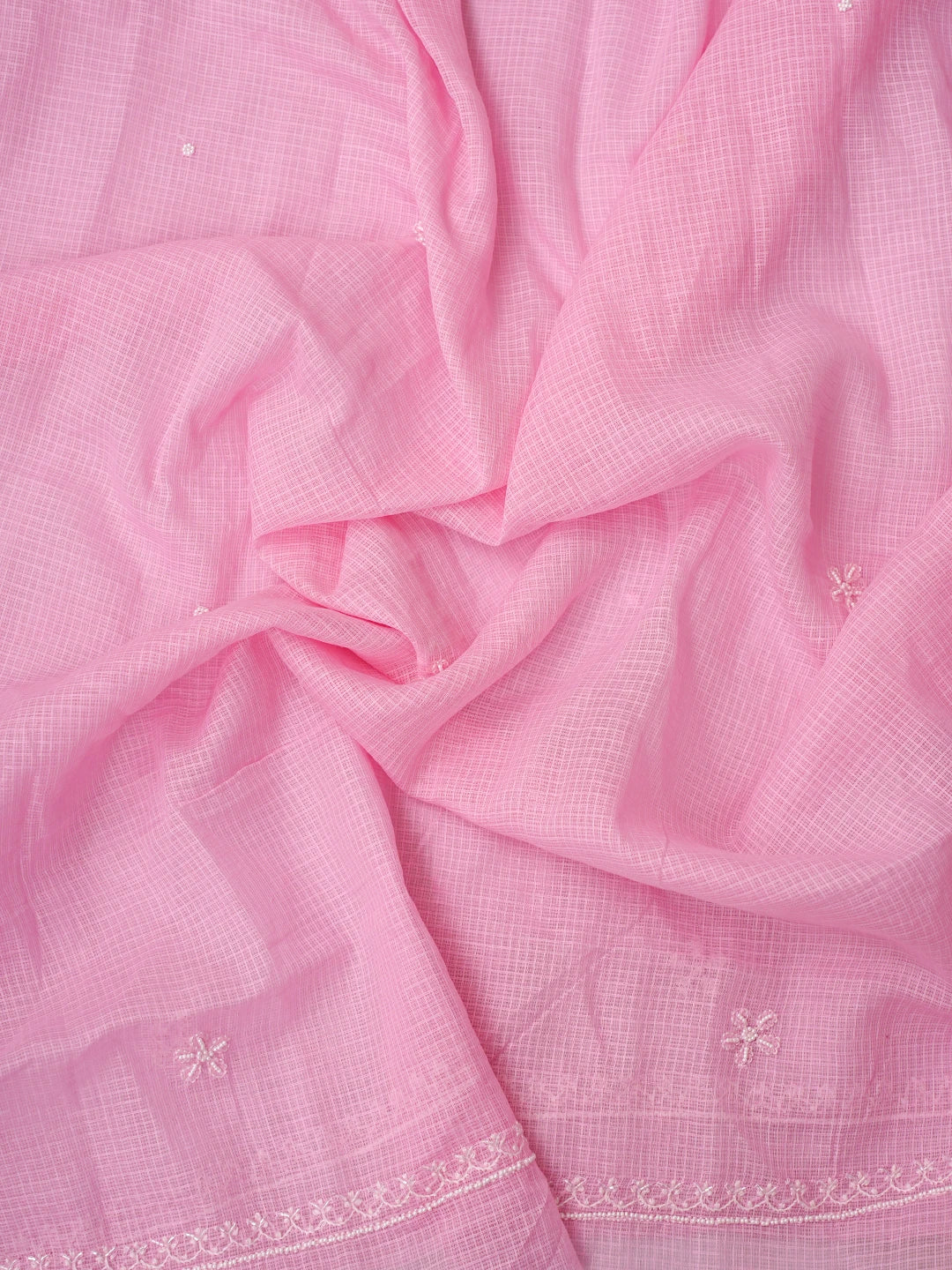Ada Hand Embroidered Pink Kota Lucknowi Chikankari Unstitched Kurta Dupatta Set With Cutdana Work 01A812200