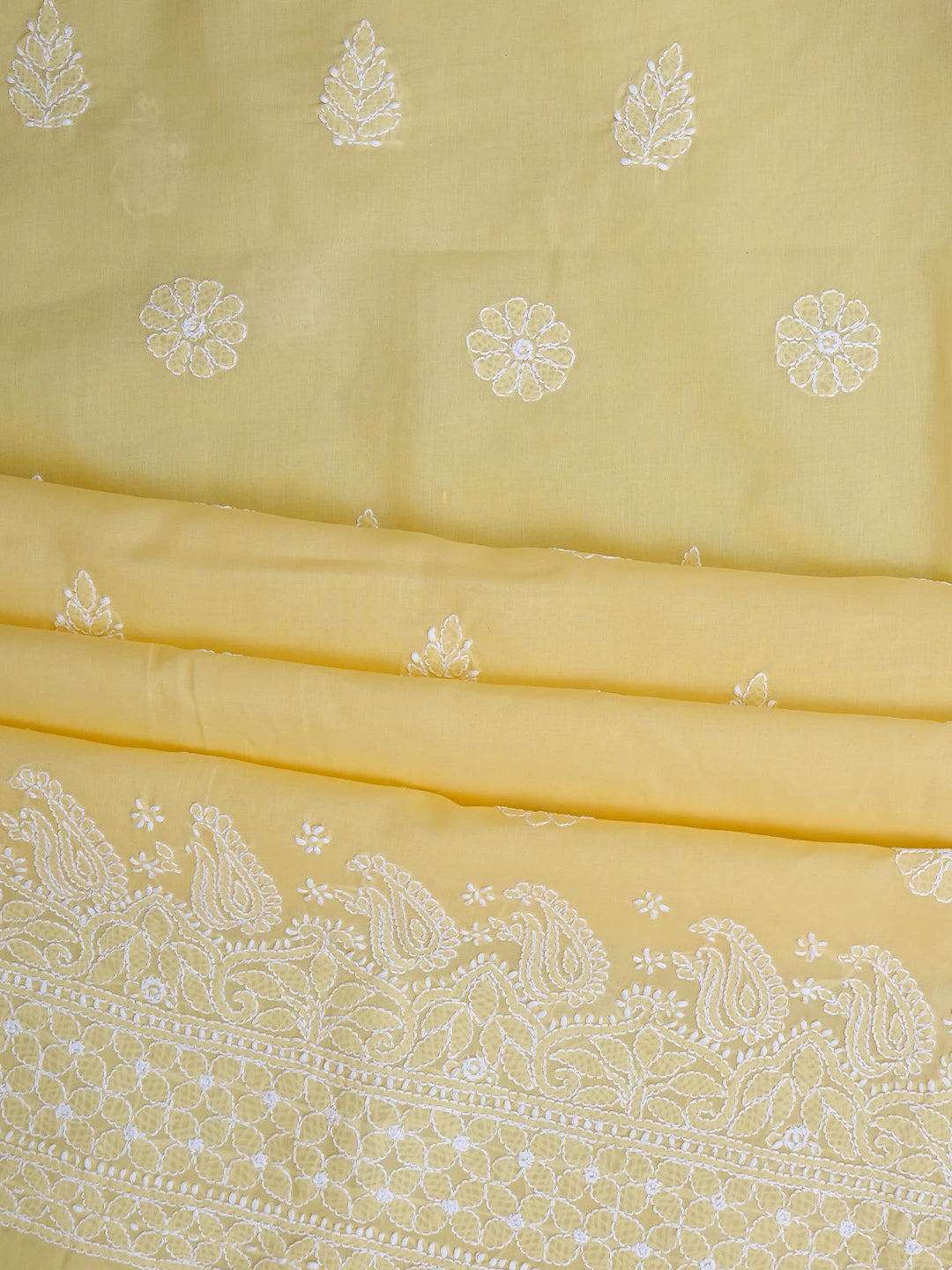 Ada Hand Embroidered Yellow Cotton Lucknowi Chikankari Unstitched Suit Piece 01A819053