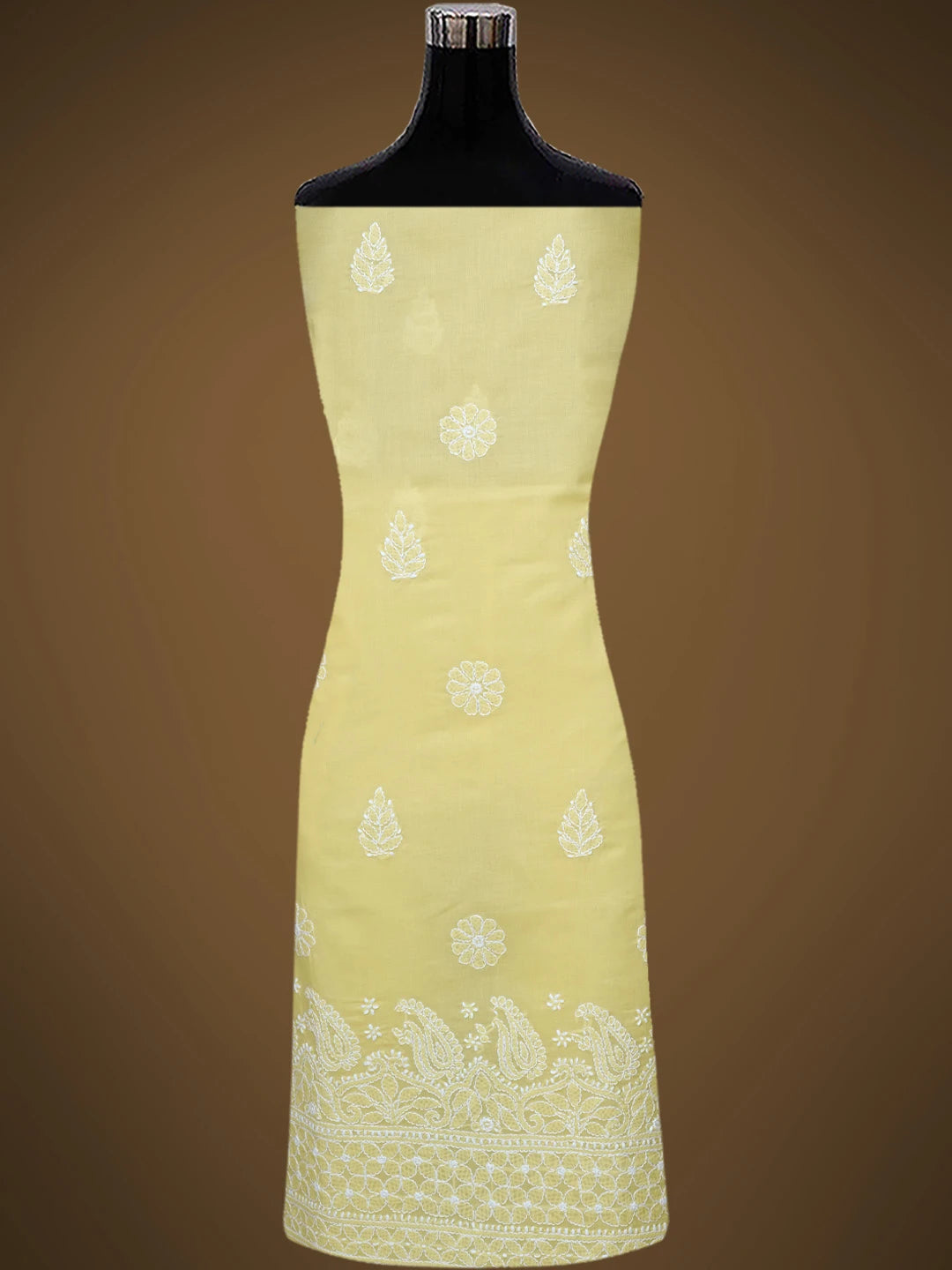 Ada Hand Embroidered Yellow Cotton Lucknowi Chikankari Unstitched Suit Piece 01A819053