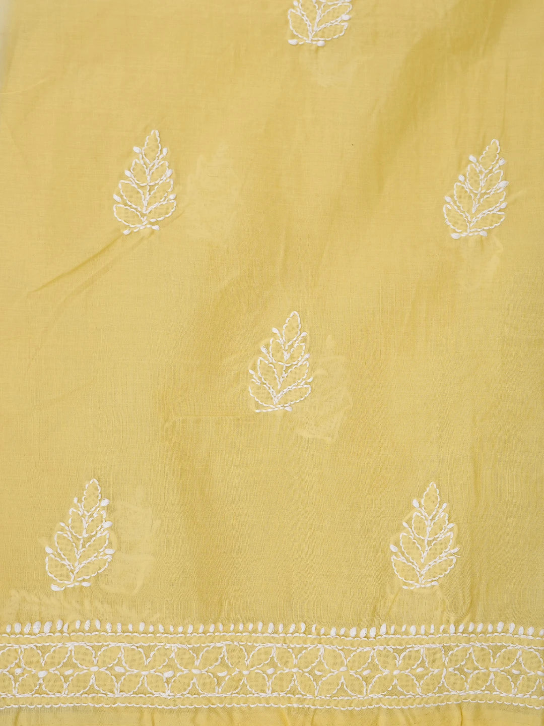 Ada Hand Embroidered Yellow Cotton Lucknowi Chikankari Unstitched Suit Piece 01A819053