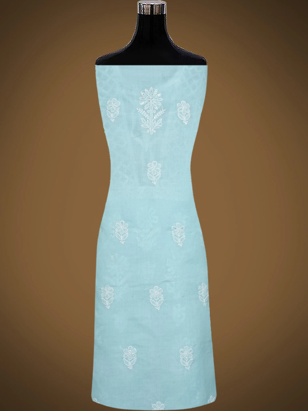 Ada Hand Embroidered Sky Blue Cotton Lucknowi Chikankari Unstitched Suit Piece With Pearl Work 01A751965