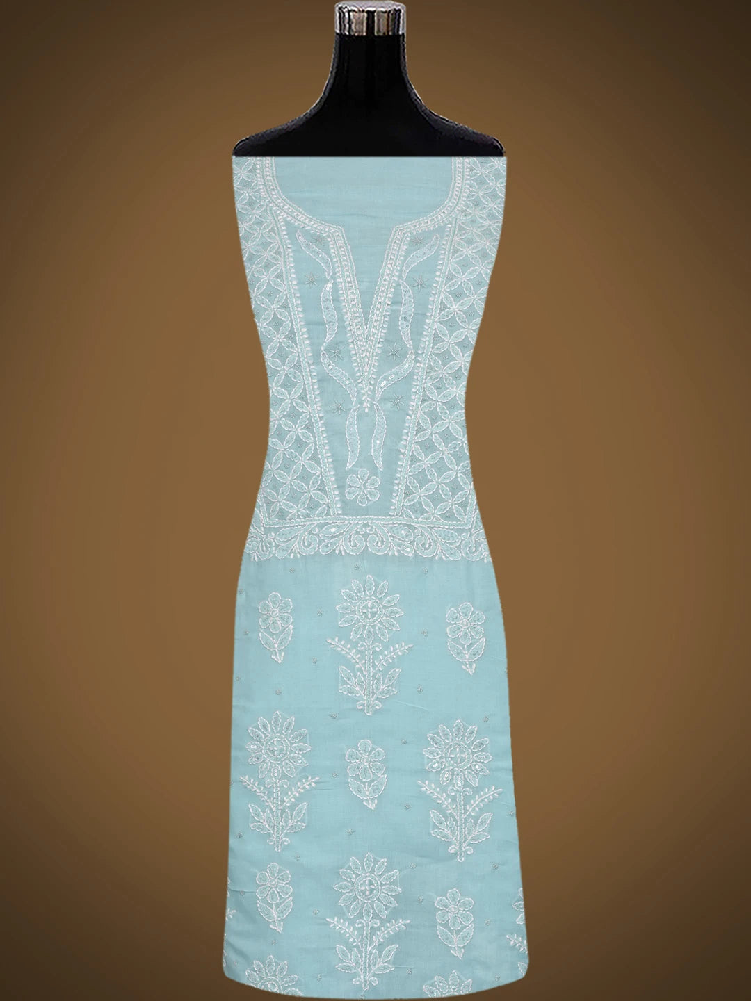 Ada Hand Embroidered Sky Blue Cotton Lucknowi Chikankari Unstitched Suit Piece With Pearl Work 01A751965