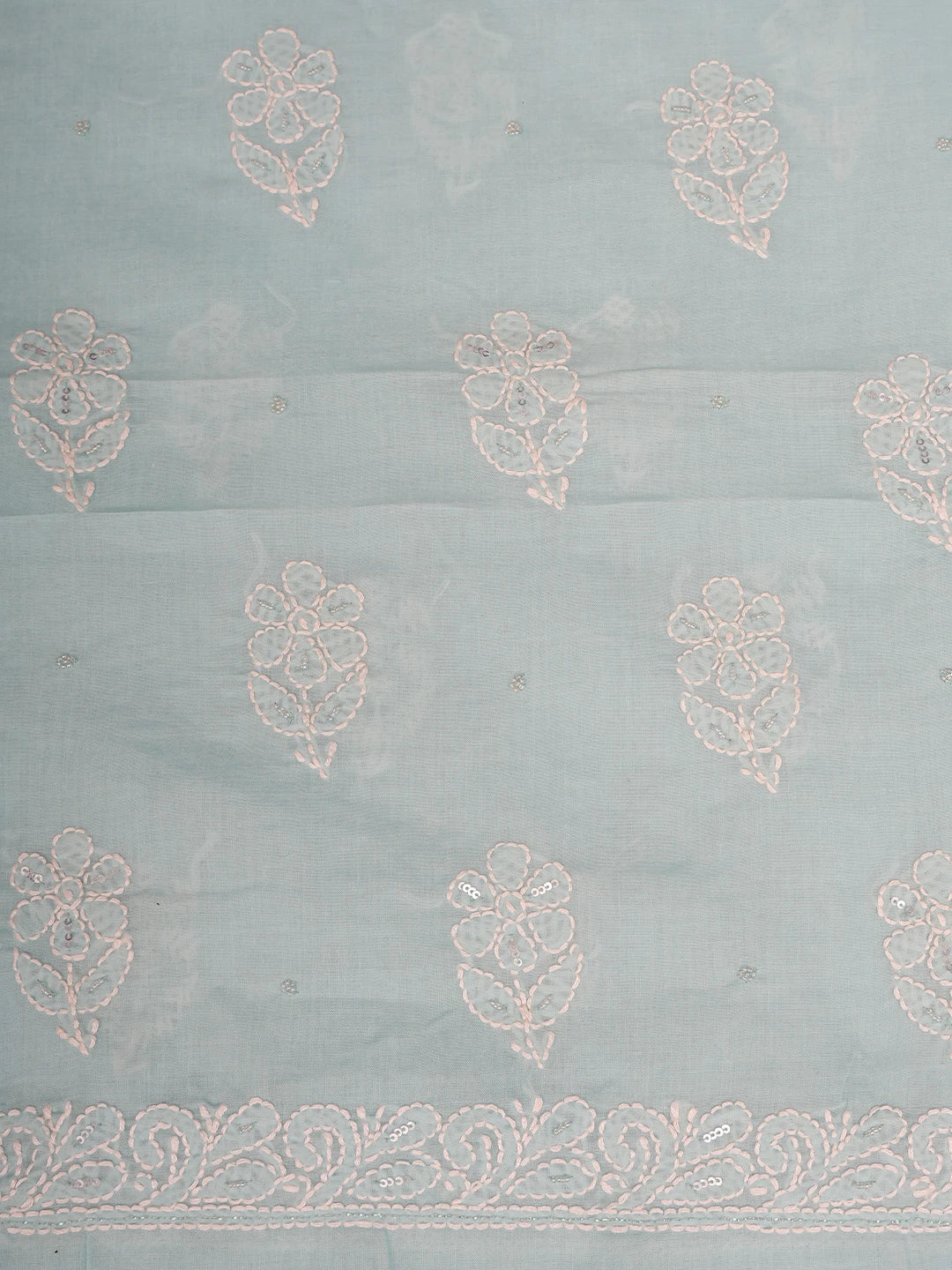 Ada Hand Embroidered Sky Blue Cotton Lucknowi Chikankari Unstitched Suit Piece With Pearl Work 01A751965