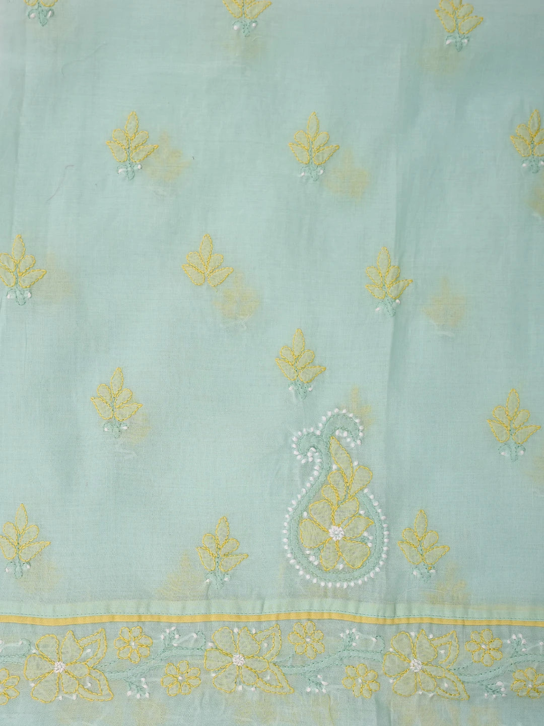 Ada Hand Embroidered Sea Green Cotton Lucknowi Chikankari Unstitched Suit Piece 01A821868