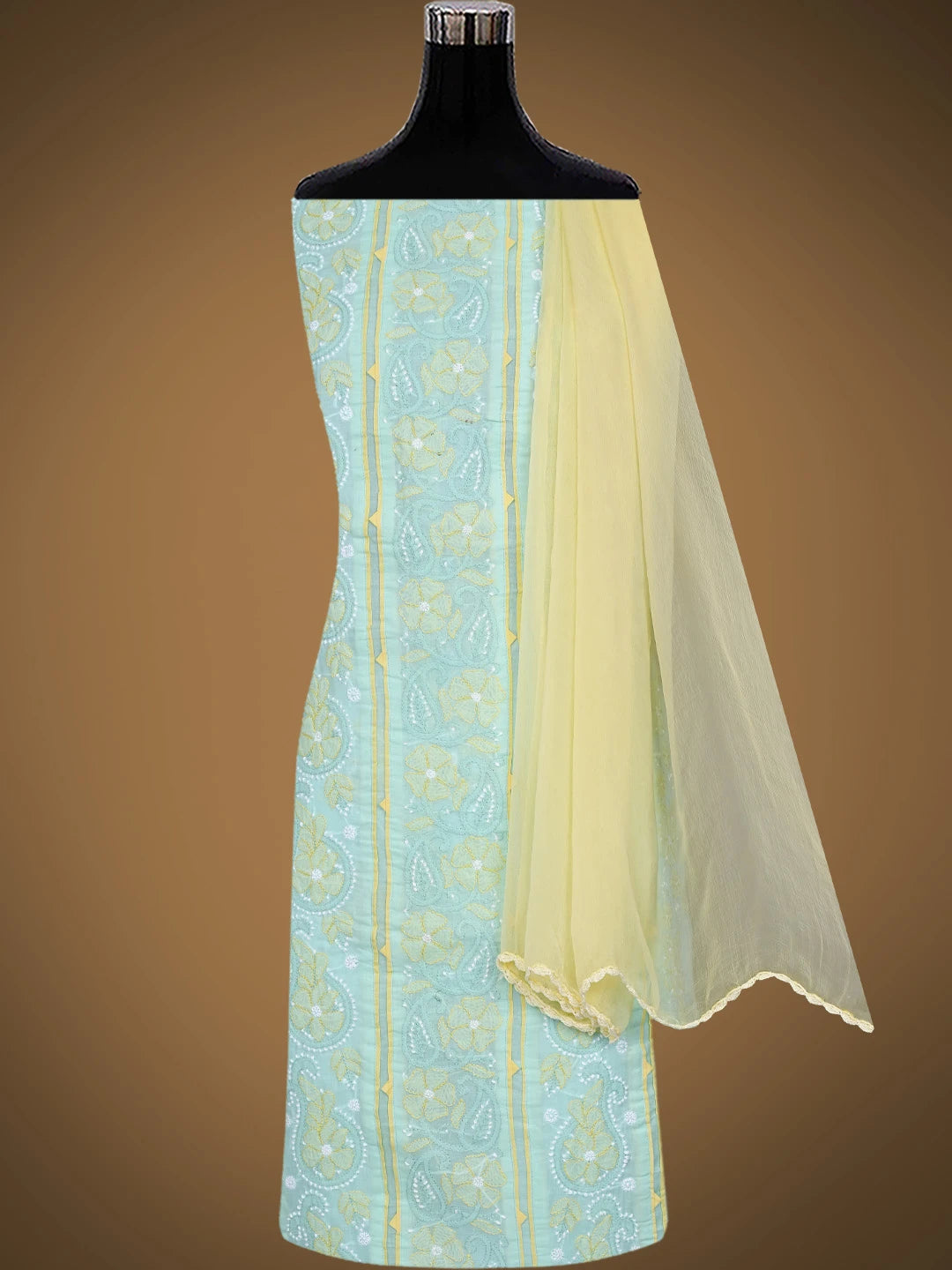 Ada Hand Embroidered Sea Green Cotton Lucknowi Chikankari Unstitched Suit Piece 01A821868