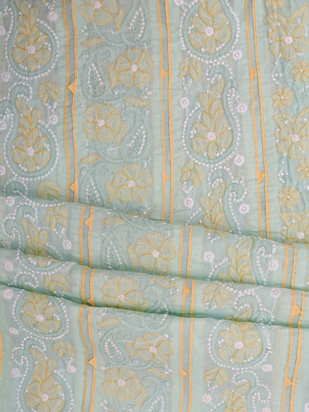 Ada Hand Embroidered Sea Green Cotton Lucknowi Chikankari Unstitched Suit Piece 01A821868