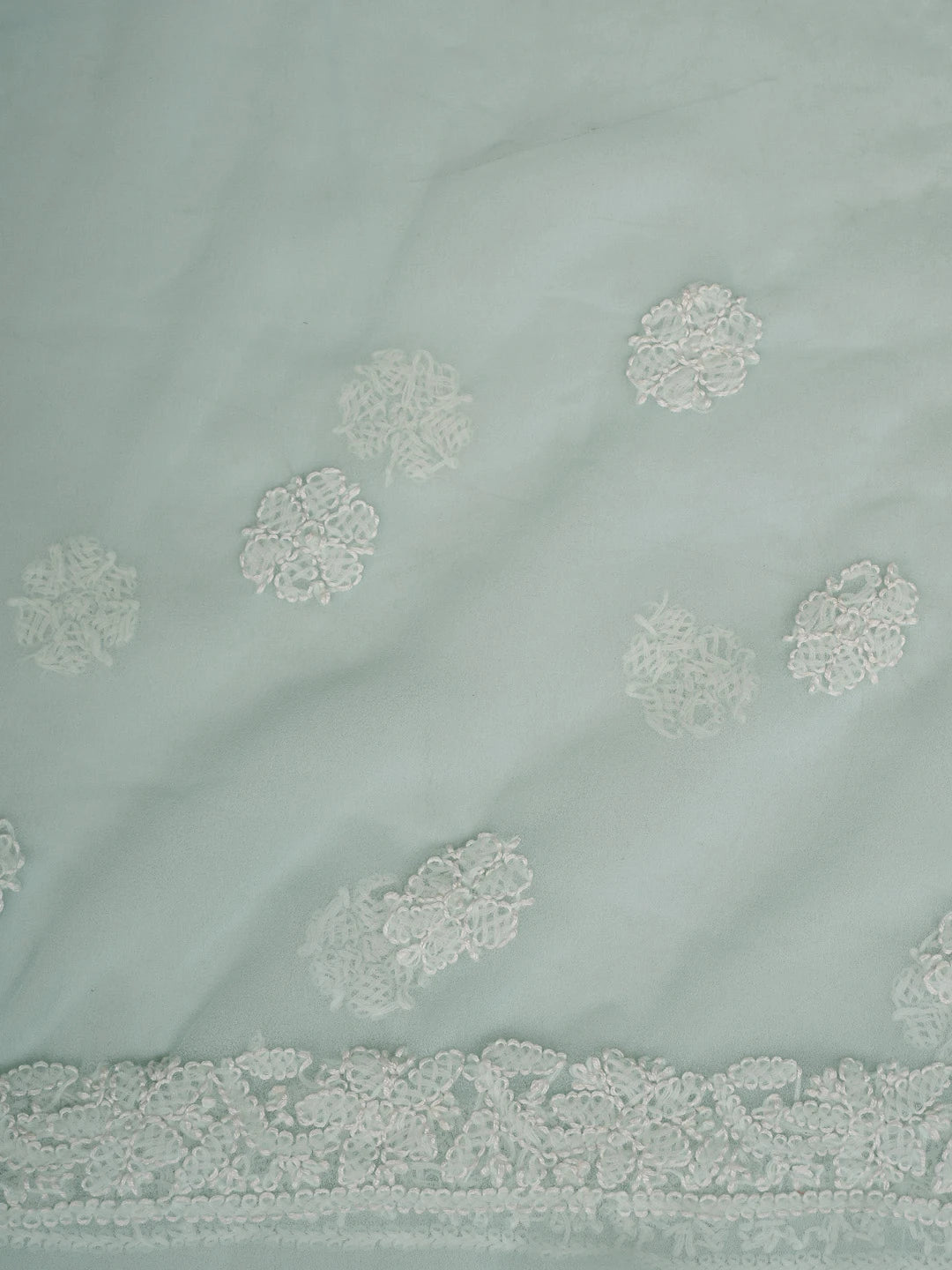 Ada Hand Embroidered Sea Green Georgette Lucknowi Chikankari Saree With Blouse 01A823485