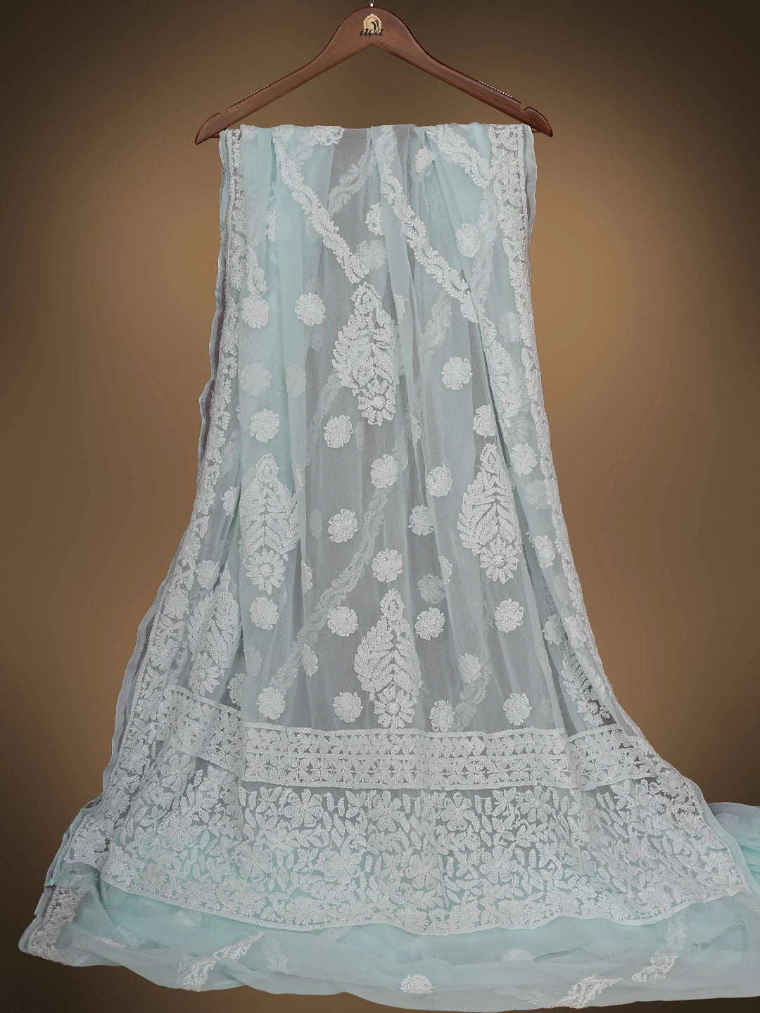 Ada Hand Embroidered Sea Green Georgette Lucknowi Chikankari Saree With Blouse 01A823485
