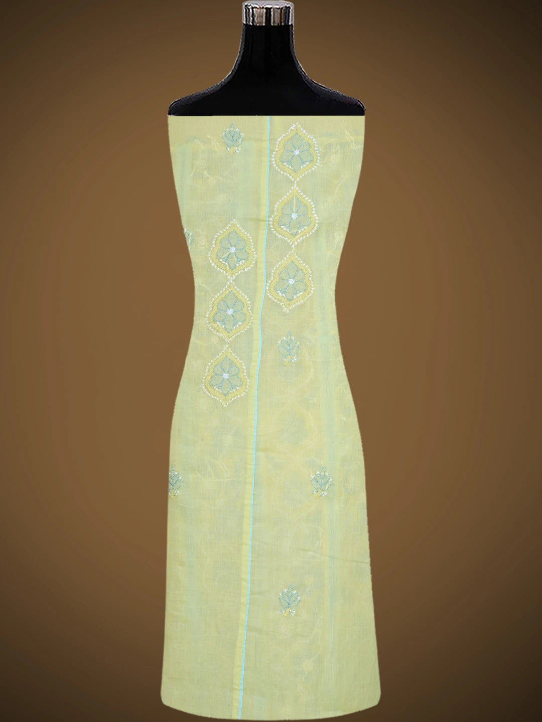 Ada Hand Embroidered Yellow Cotton Lucknowi Chikankari Unstitched Suit Piece 01A821874