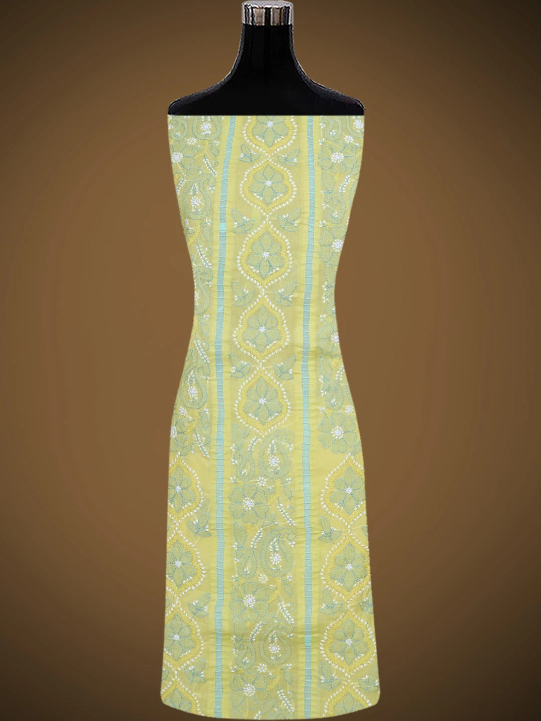 Ada Hand Embroidered Yellow Cotton Lucknowi Chikankari Unstitched Suit Piece 01A821874