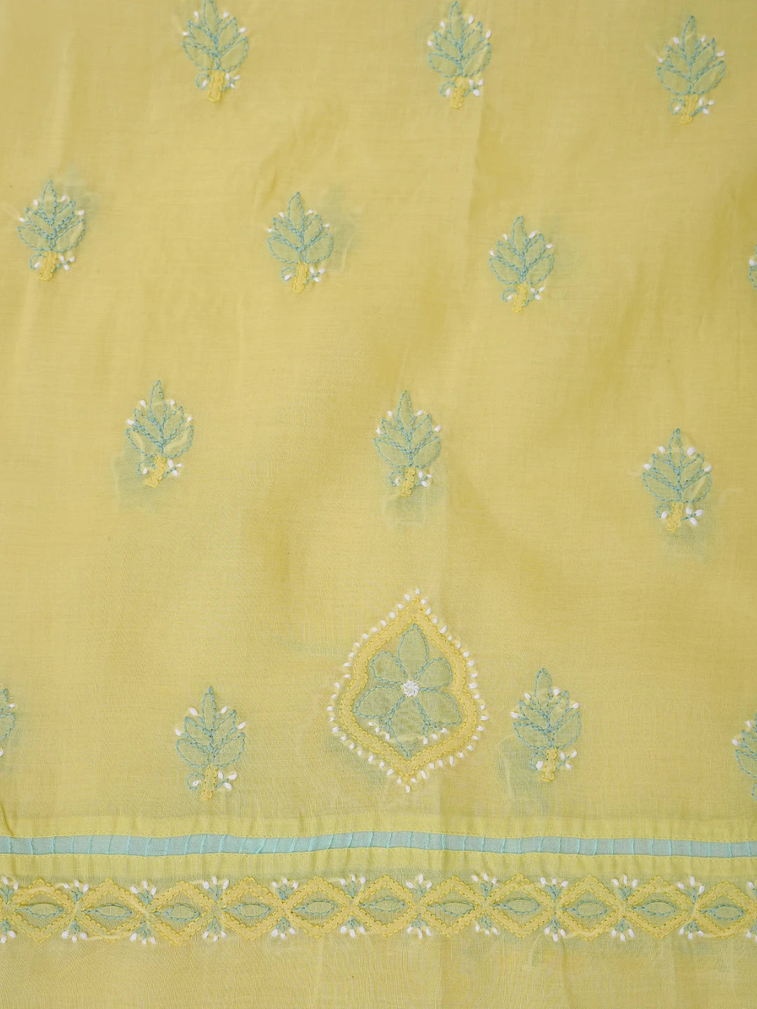 Ada Hand Embroidered Yellow Cotton Lucknowi Chikankari Unstitched Suit Piece 01A821874