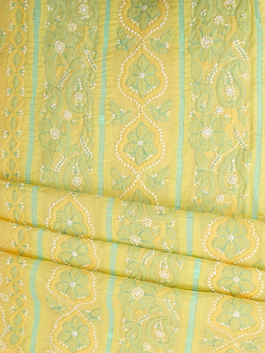 Ada Hand Embroidered Yellow Cotton Lucknowi Chikankari Unstitched Suit Piece 01A821874