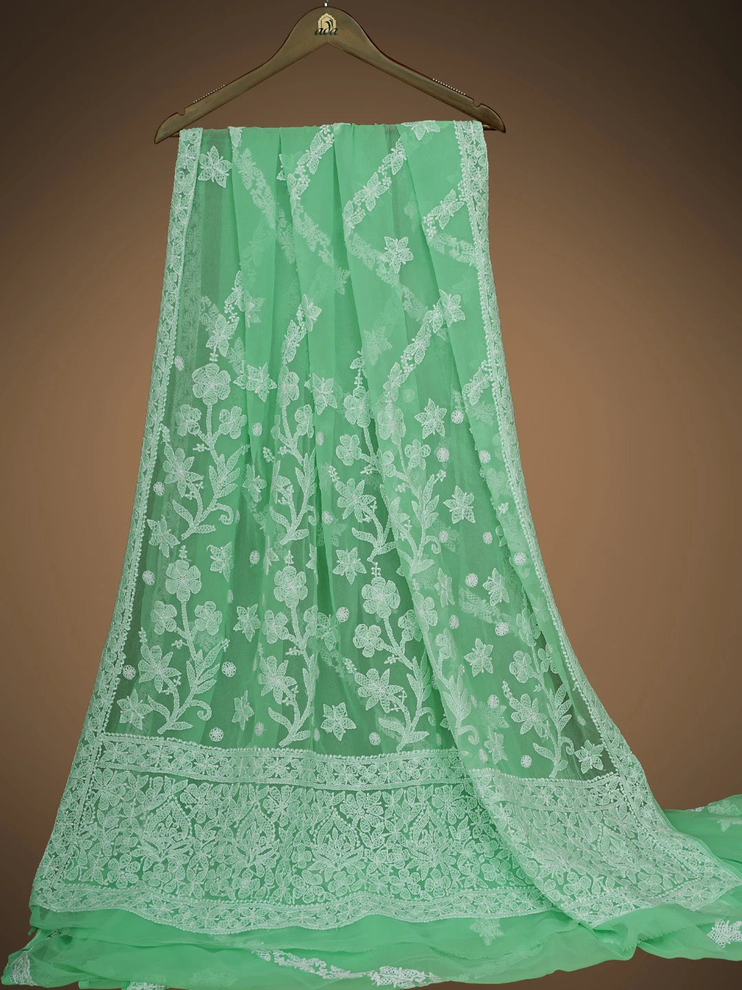 Ada Hand Embroidered Green Georgette Lucknowi Chikankari Saree With Blouse 01A823487