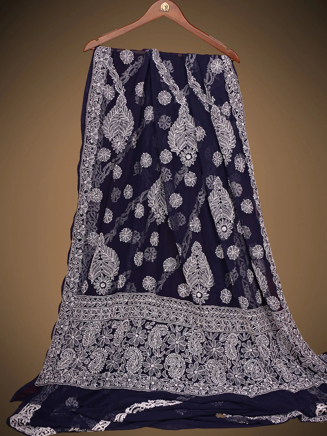 Ada Hand Embroidered Navy Blue Georgette Lucknowi Chikankari Saree With Blouse 01A823492