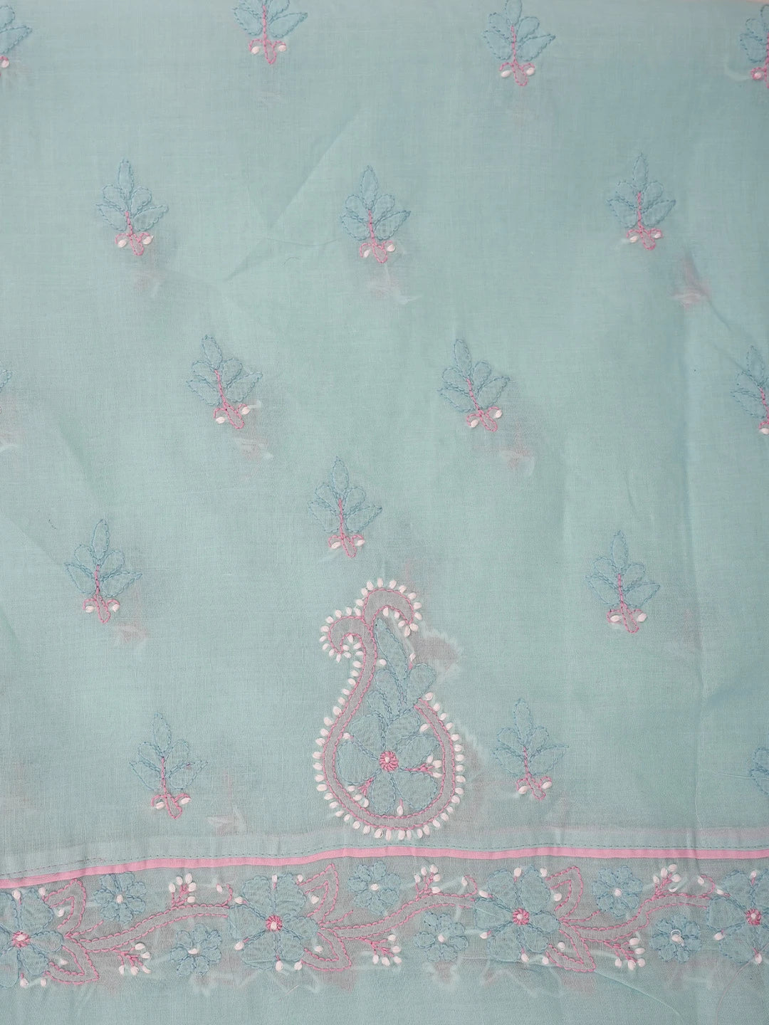 Ada Hand Embroidered Sky Blue Cotton Lucknowi Chikankari Unstitched Suit Piece 01A821866