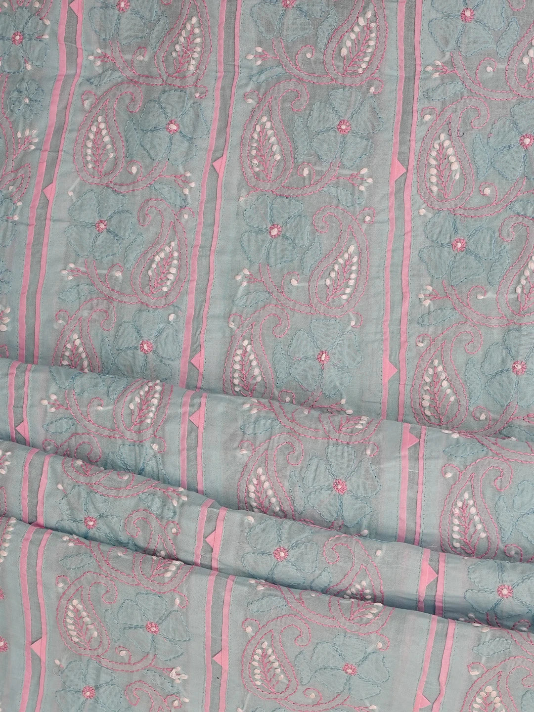 Ada Hand Embroidered Sky Blue Cotton Lucknowi Chikankari Unstitched Suit Piece 01A821866