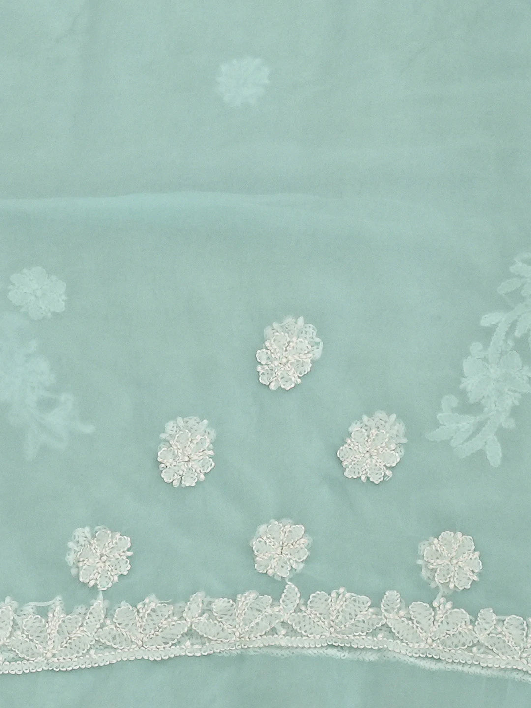 Ada Hand Embroidered Sky Blue Georgette Lucknowi Chikankari Saree With Blouse 01A823479