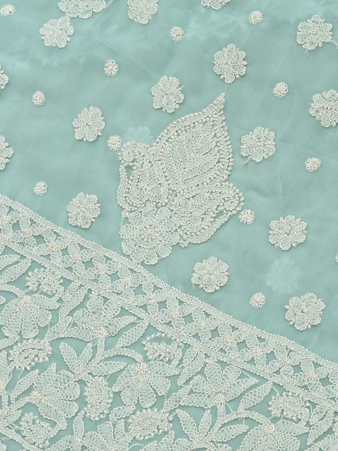 Ada Hand Embroidered Sky Blue Georgette Lucknowi Chikankari Saree With Blouse 01A823479