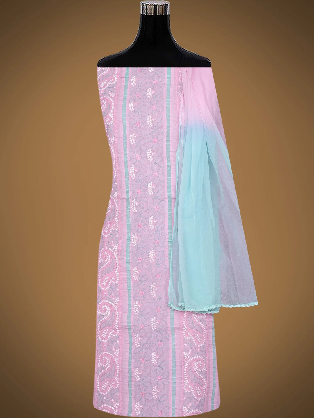 Ada Hand Embroidered Pink Cotton Lucknowi Chikankari Unstitched Suit Piece 08A500451