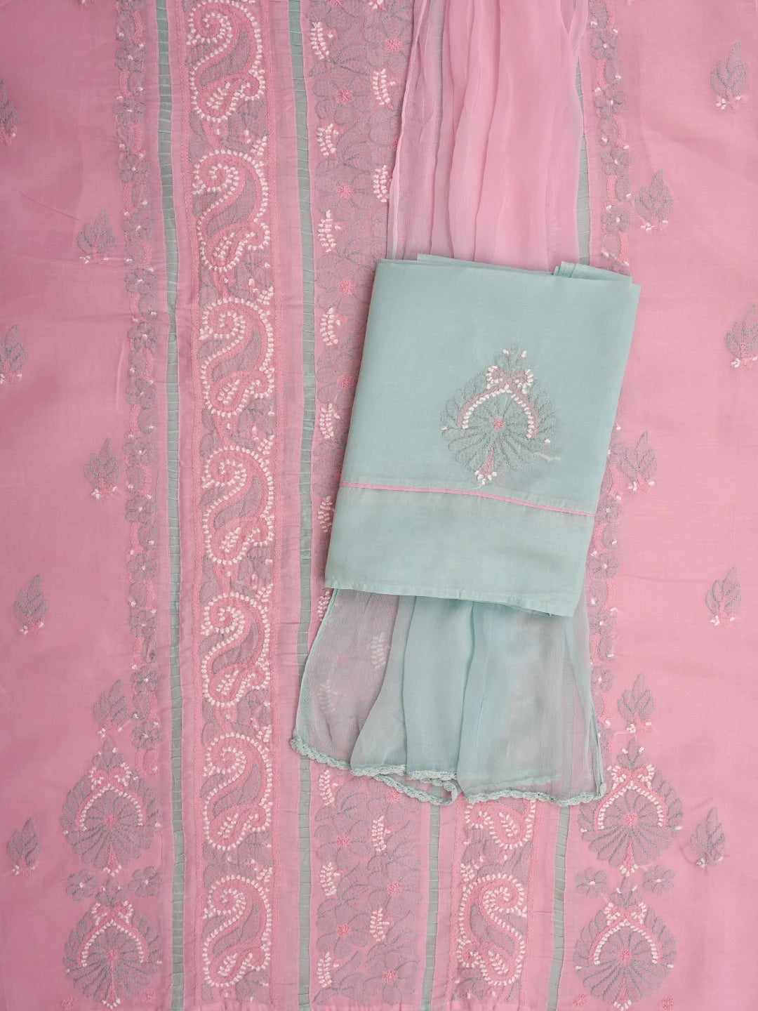 Ada Hand Embroidered Pink Cotton Lucknowi Chikankari Unstitched Suit Piece 08A500451