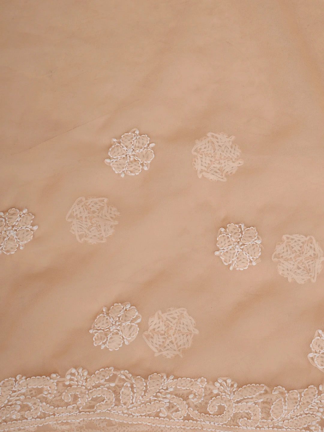 Ada Hand Embroidered Peach Georgette Lucknowi Chikankari Saree With Blouse 01A823482