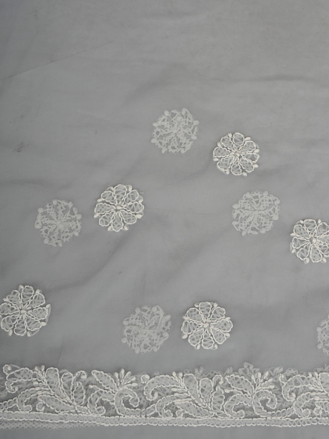 Ada Hand Embroidered Grey Georgette Lucknowi Chikankari Saree With Blouse 01A823489