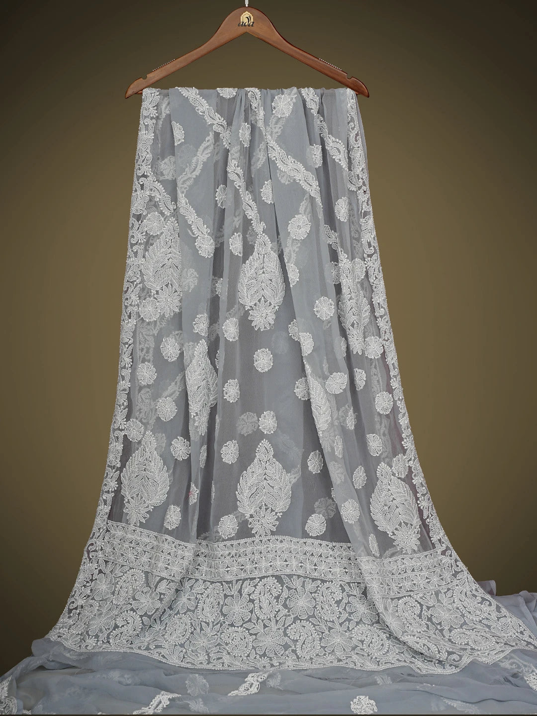 Ada Hand Embroidered Grey Georgette Lucknowi Chikankari Saree With Blouse 01A823489