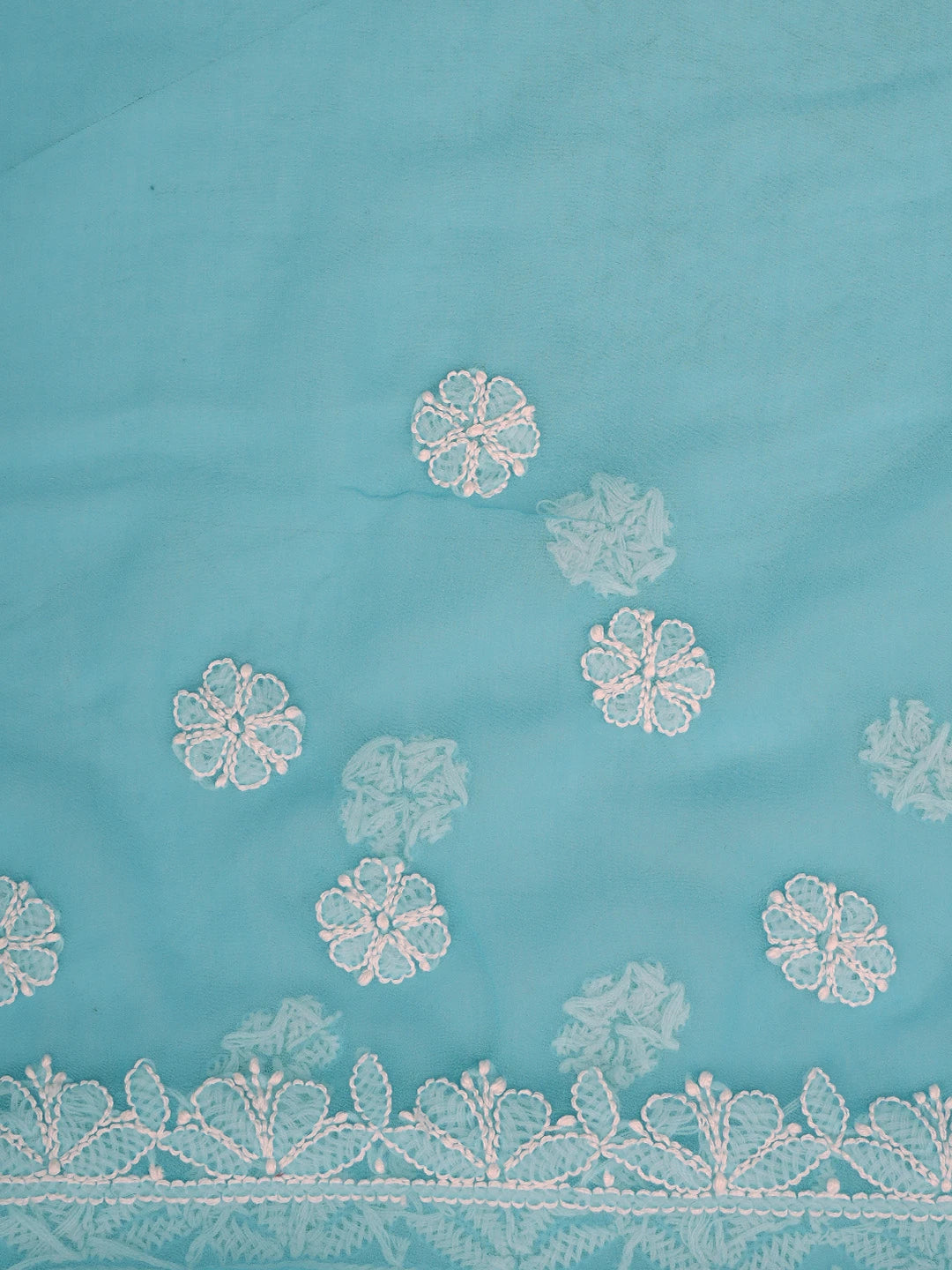 Ada Hand Embroidered Blue Georgette Lucknowi Chikankari Saree With Blouse 01A823480