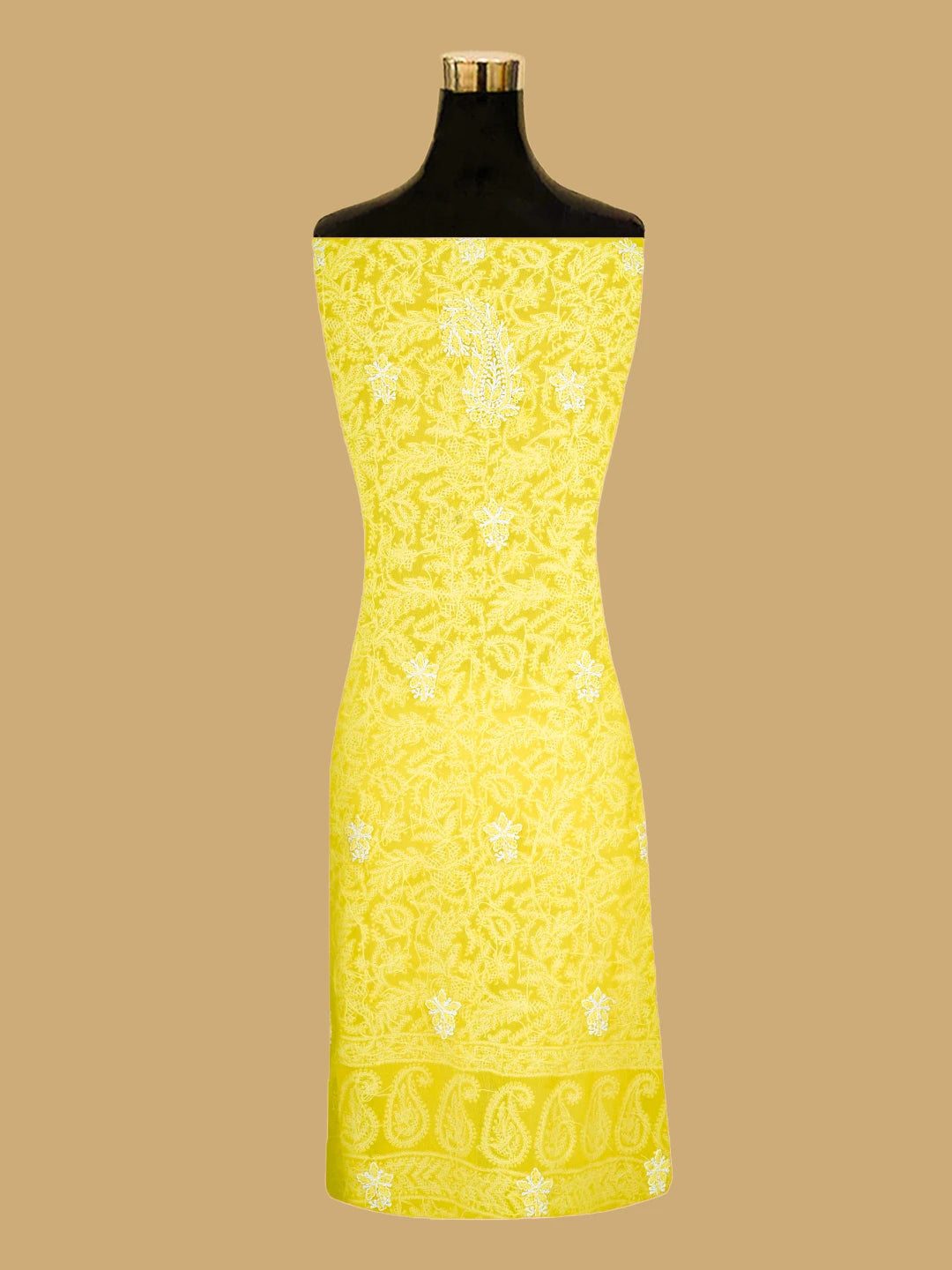 Ada Hand Embroidered Yellow Georgette Lucknowi Chikankari Unstitched Suit Piece 01A816604