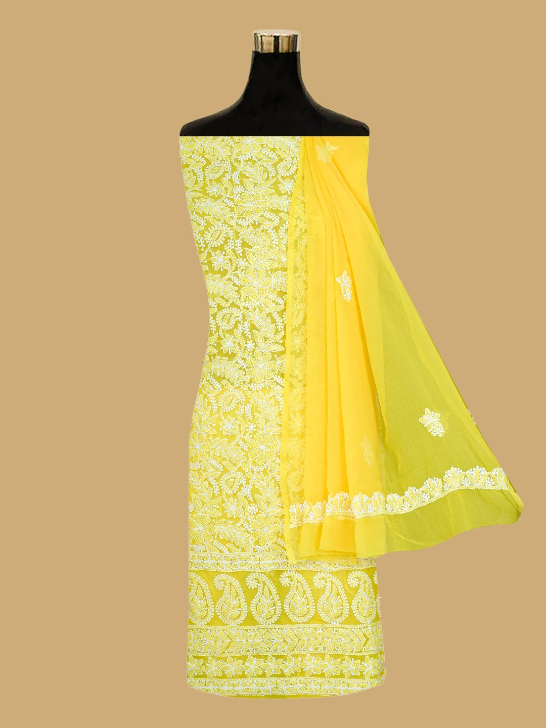 Ada Hand Embroidered Yellow Georgette Lucknowi Chikankari Unstitched Suit Piece 01A816604